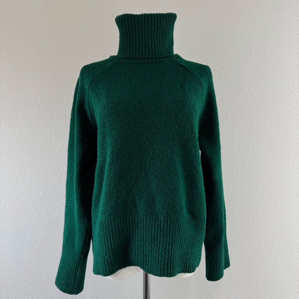 Zara Turtleneck Sweater Women's Size S Green Oversized Cozy Chunky Knit